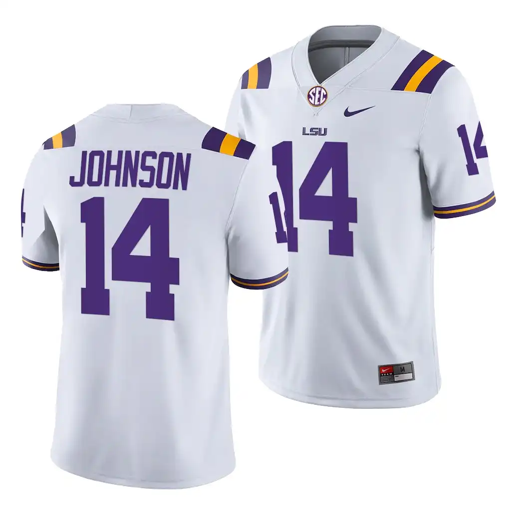 Men's LSU Tigers Max Johnson #14 2021-22 White Game NCAA Football Jersey